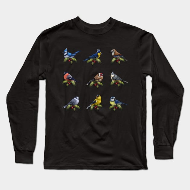 Holiday Bird Sticker Set 2 Long Sleeve T-Shirt by CassWArt